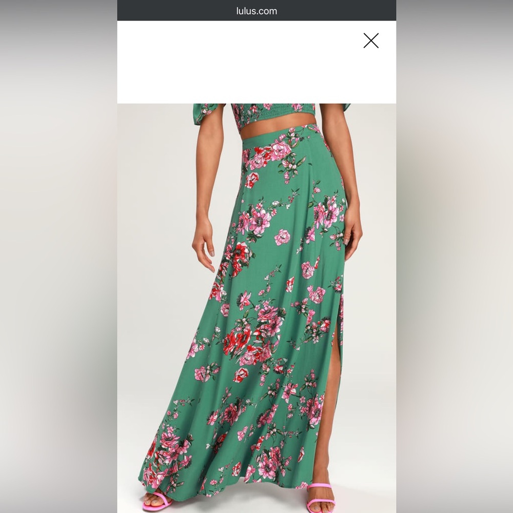 Lulu's Maxi Skirt Away on Vacay Green Floral